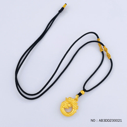 24k pure gold 3D hard gold hollow dragon year zodiac dragon year pendant auspicious dragon buckle pendant flying dragon in the sky safe buckle pendant lanyard finished necklace (including beads)