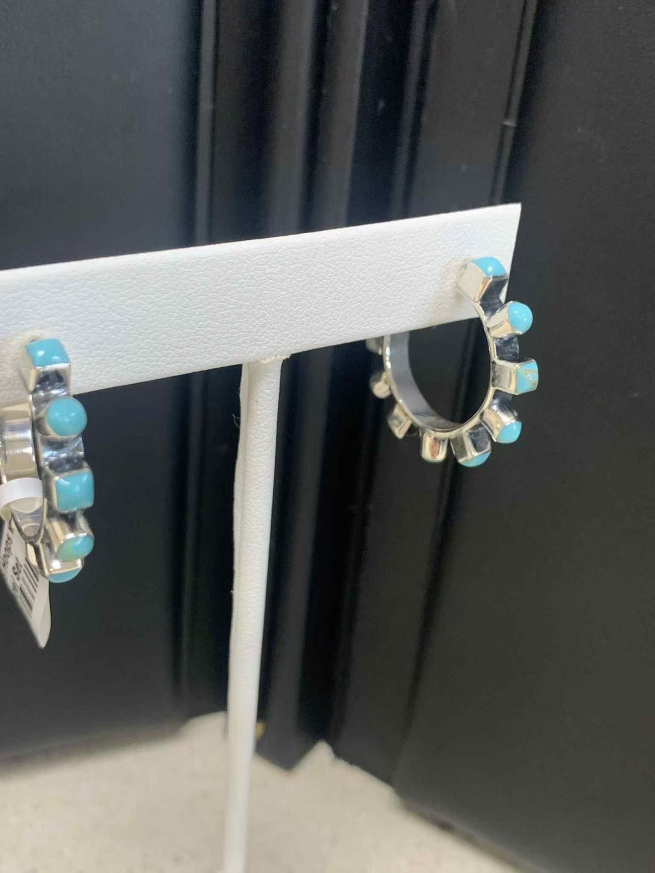natural turquoise earring hoops in sterling silver