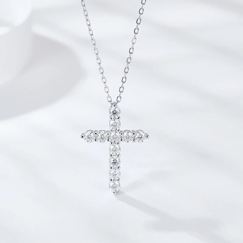 Sterling silver moissanite cross with chain