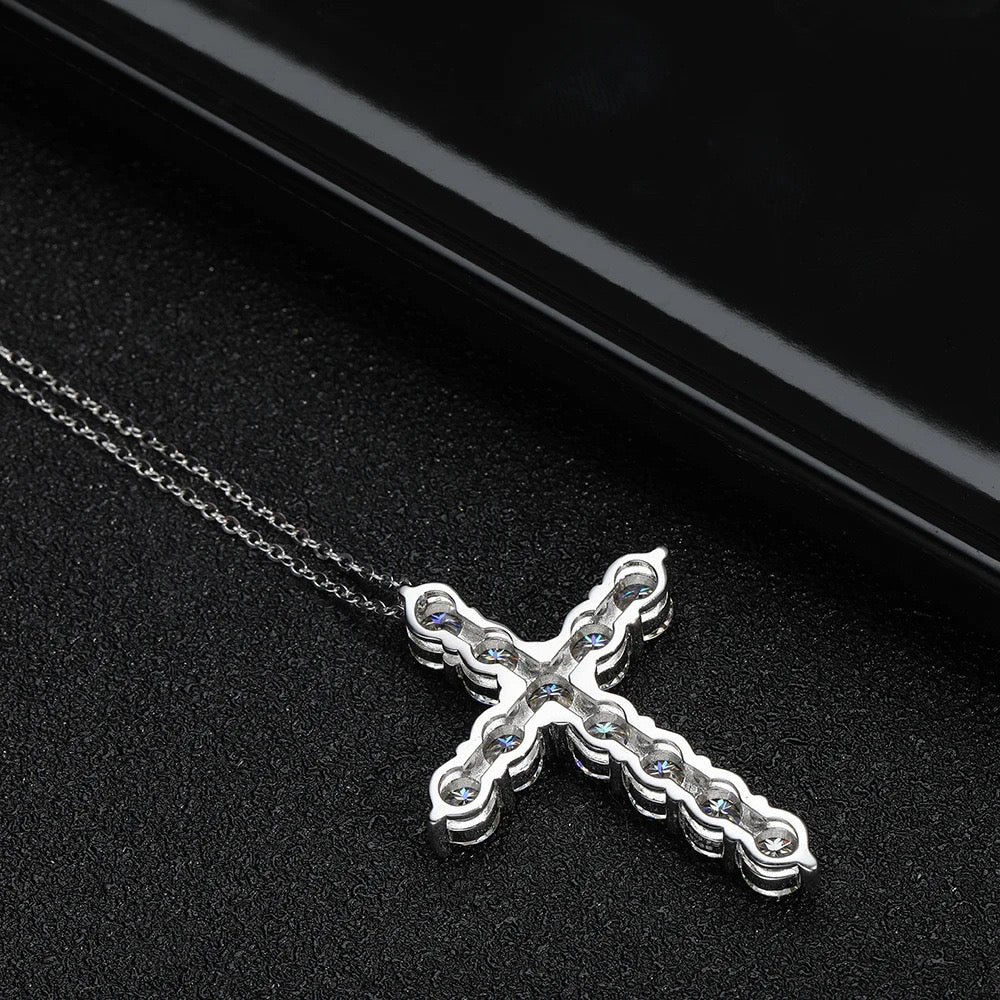 Sterling silver moissanite cross with chain