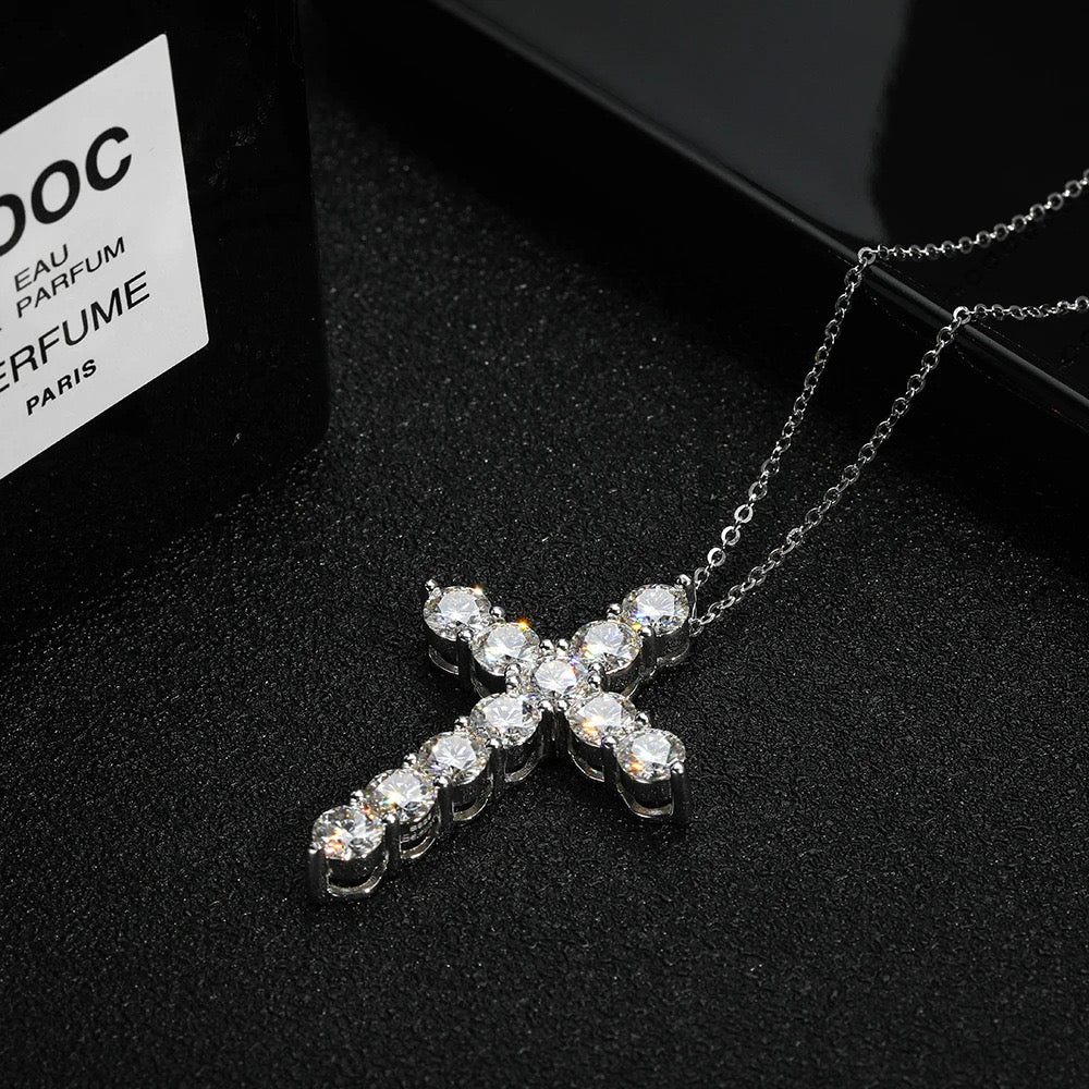 Sterling silver moissanite cross with chain