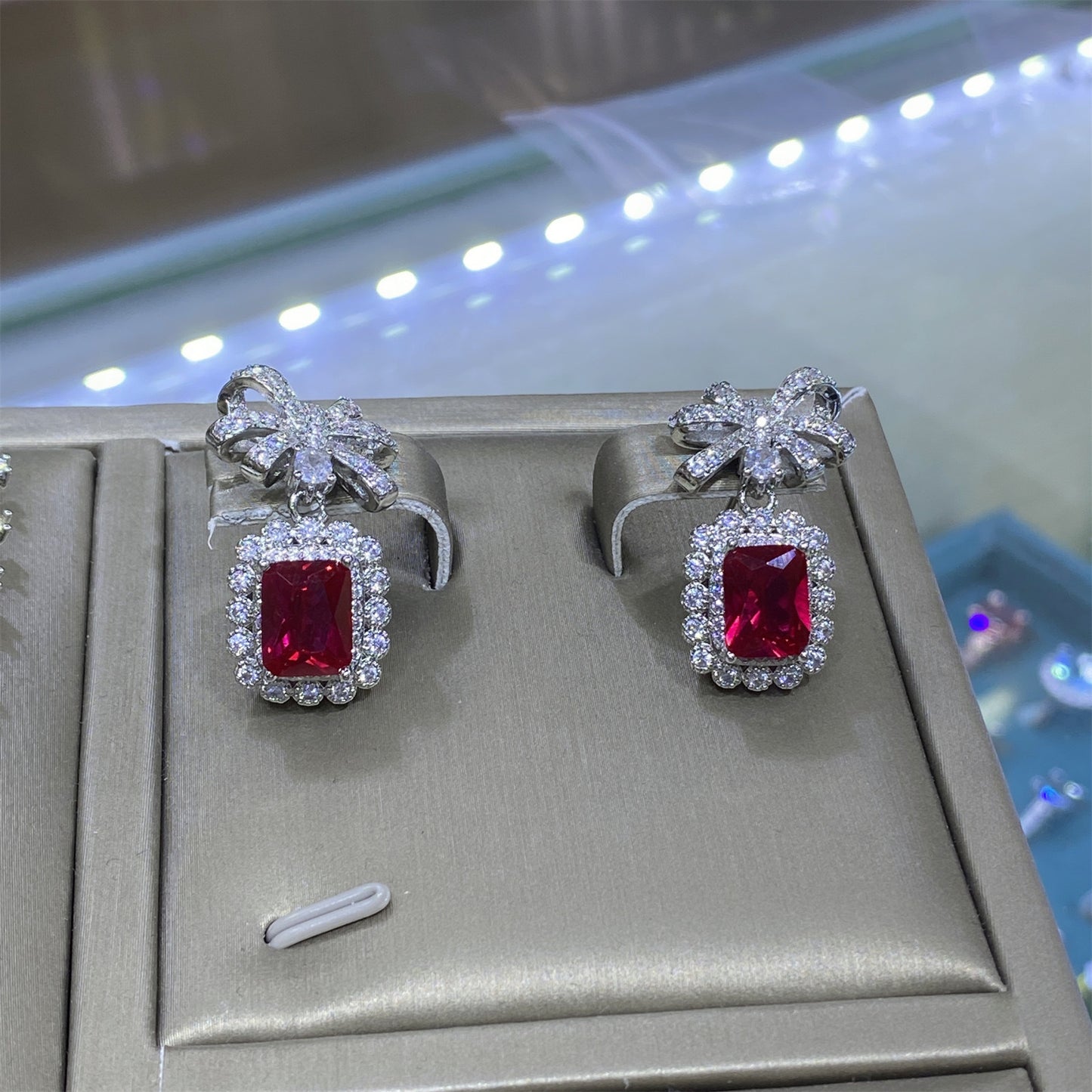 Synthetic Ruby cubic zirconia earring