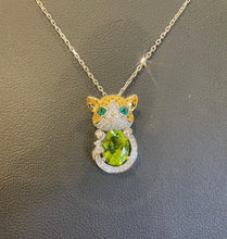 Load image into Gallery viewer, Peridot Cuddle cat Pendant Necklace
