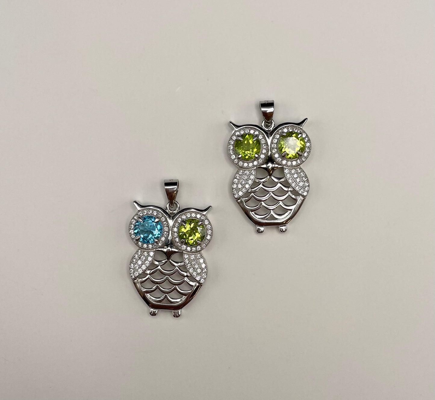 Peridot/Topaz Owl Pendant Necklace