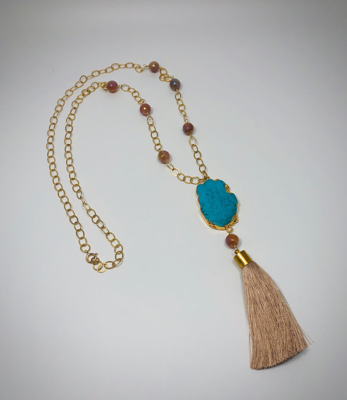 Moonstone, turquoise, gold necklace