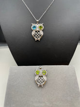 Load image into Gallery viewer, Peridot/Topaz Owl Pendant Necklace
