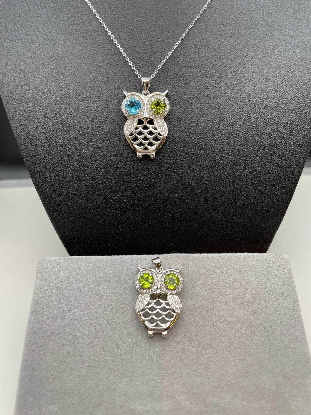 Peridot/Topaz Owl Pendant Necklace