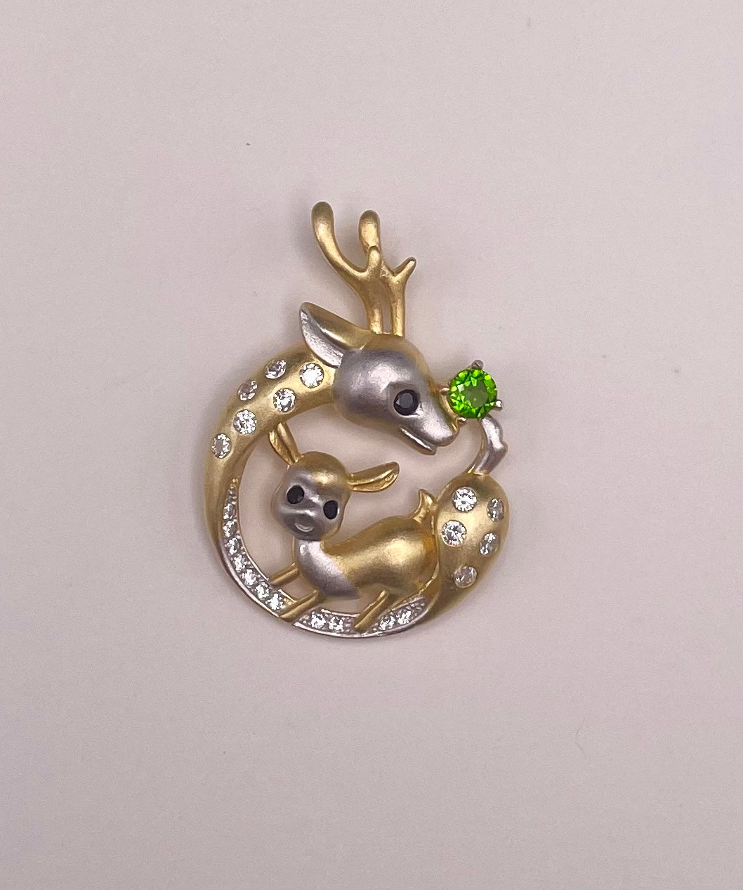 Garnet Deer & Bambi duo Pendant necklace, Cute Animal Gemstone Necklace