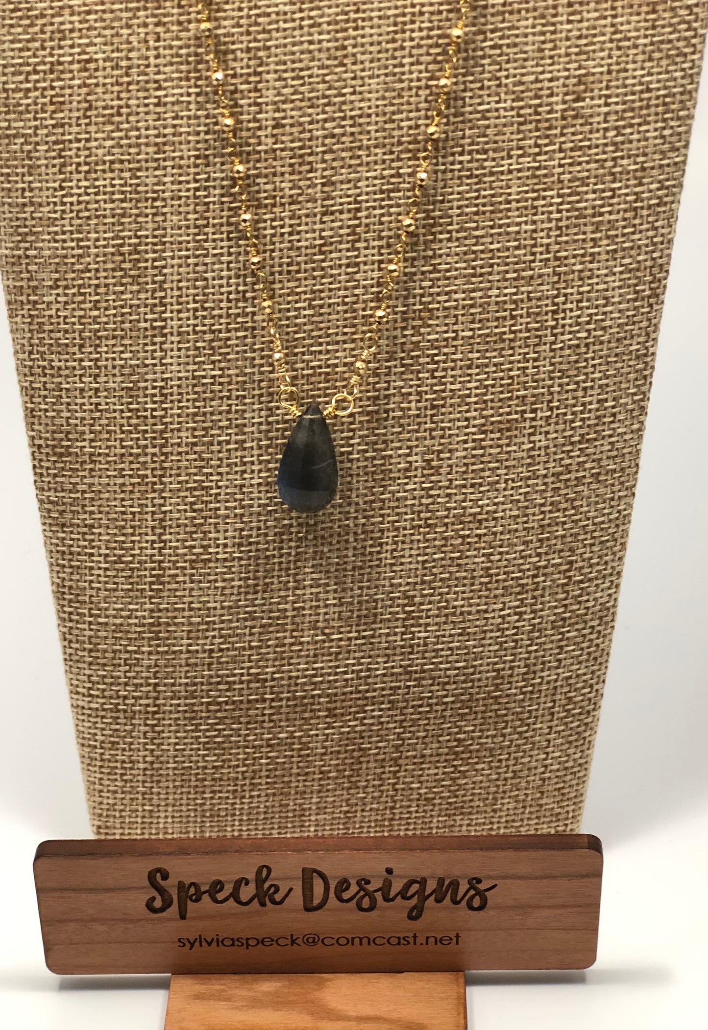 Tear Shape Labradorite Gold Chain Necklace