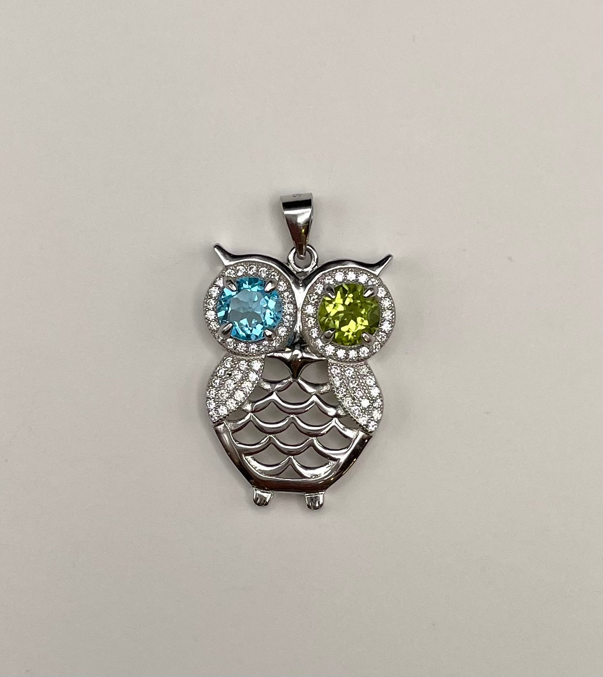 Peridot/Topaz Owl Pendant Necklace