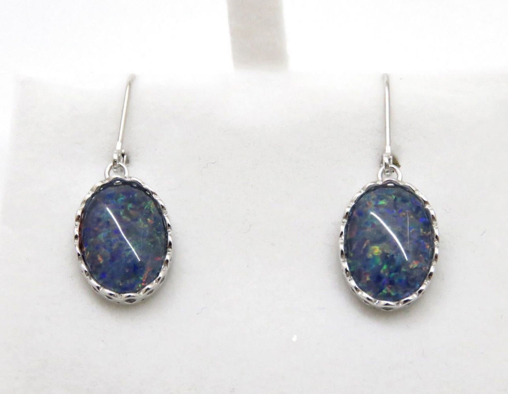 Natural Opal Triplet Dangling Earrings in Sterling Silver