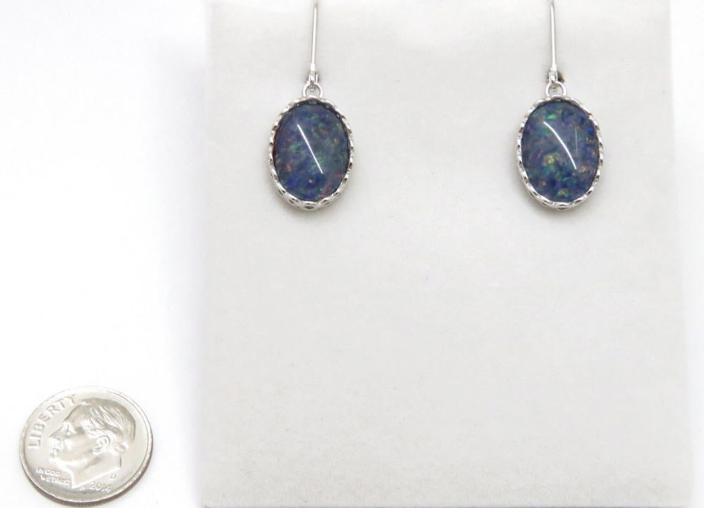 Natural Opal Triplet Dangling Earrings in Sterling Silver