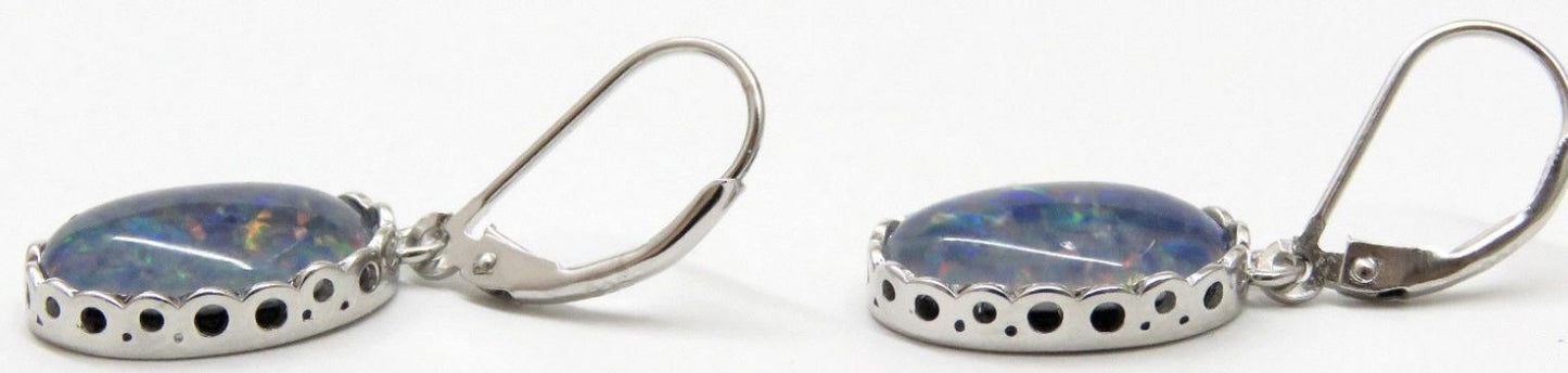 Natural Opal Triplet Dangling Earrings in Sterling Silver