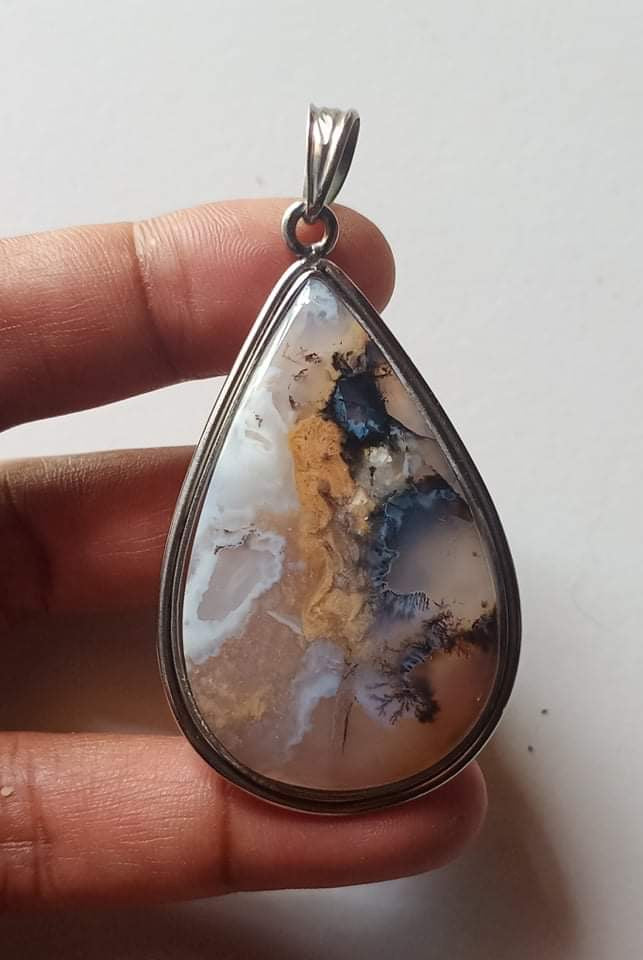 Natural Dendrite Chalcedony Agate pendant