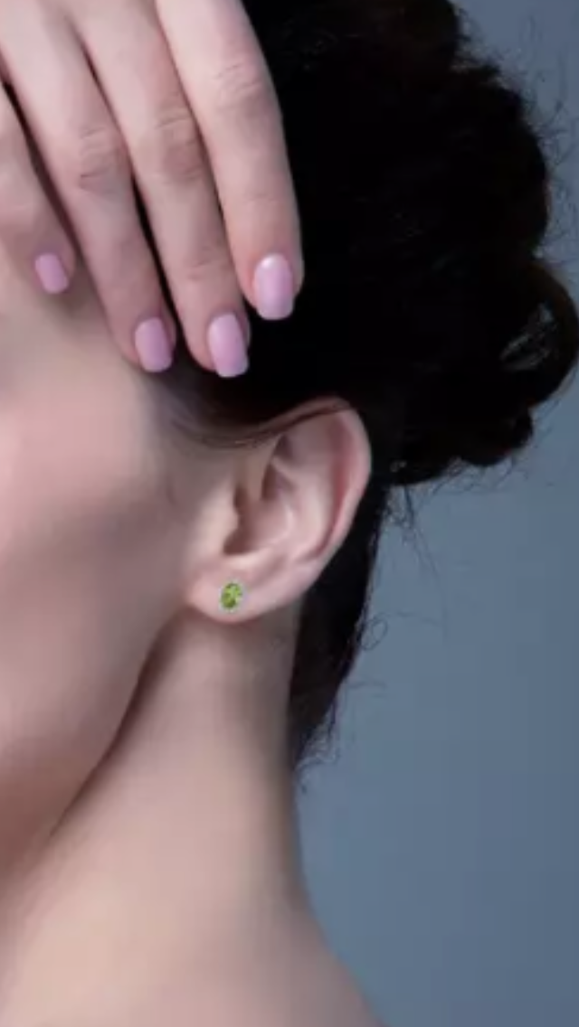 Natural Peridot Halo Stud Earrings