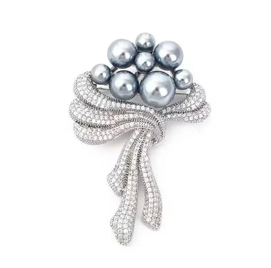 Elegant Silver Pearl Brooch