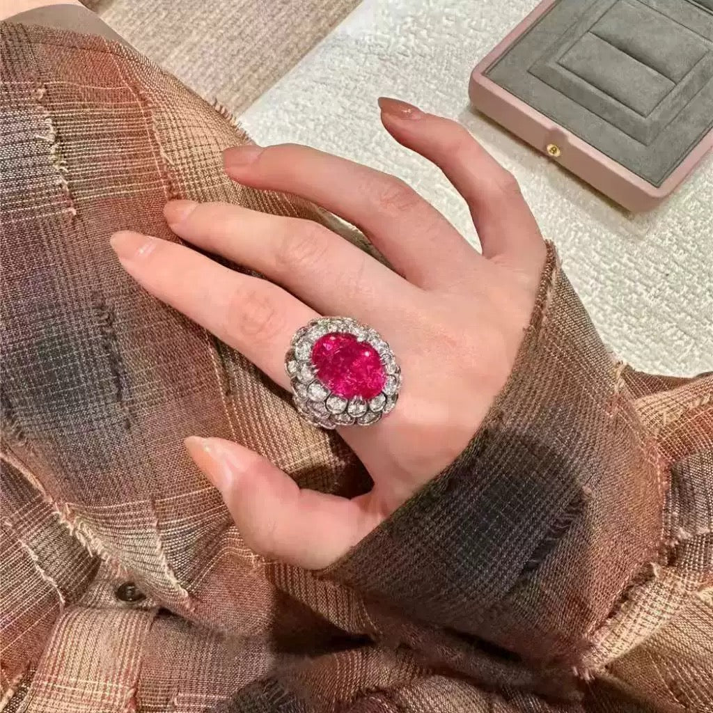 Synthetic Ruby cubic zirconia ring