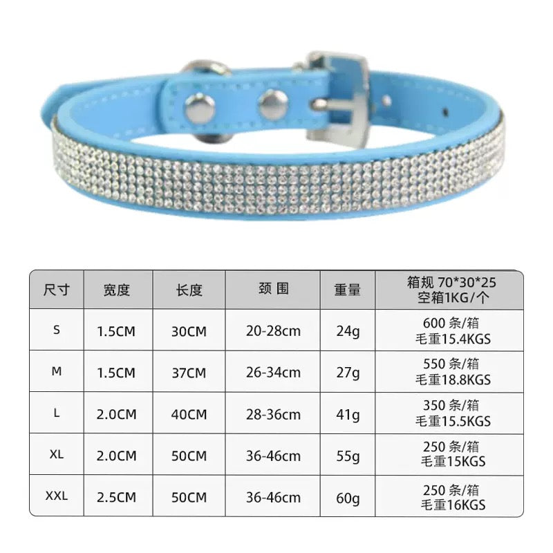 Dog collars with rhinestones on leather