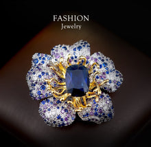Load image into Gallery viewer, Elegant Blue and Gold Flower Floral Brooch
