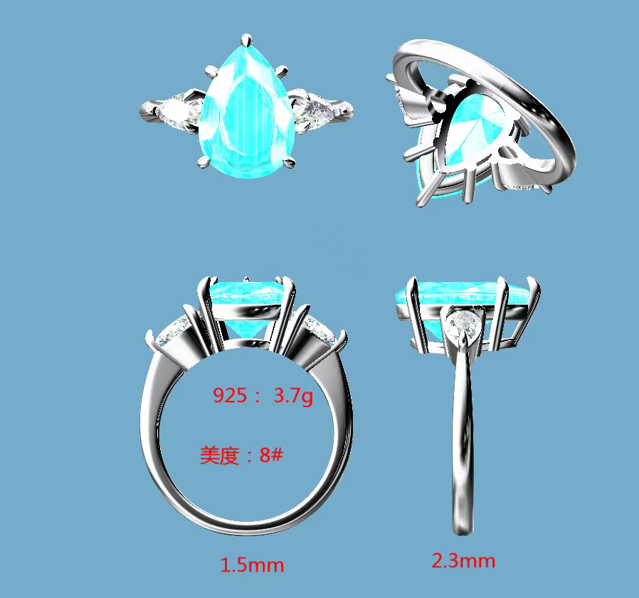 Custom make pear shape three stone ring