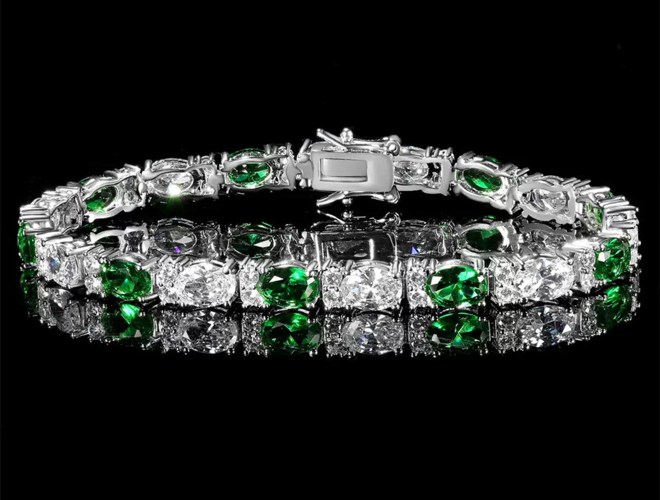 White zirconia and green zirconia tennis bracelet