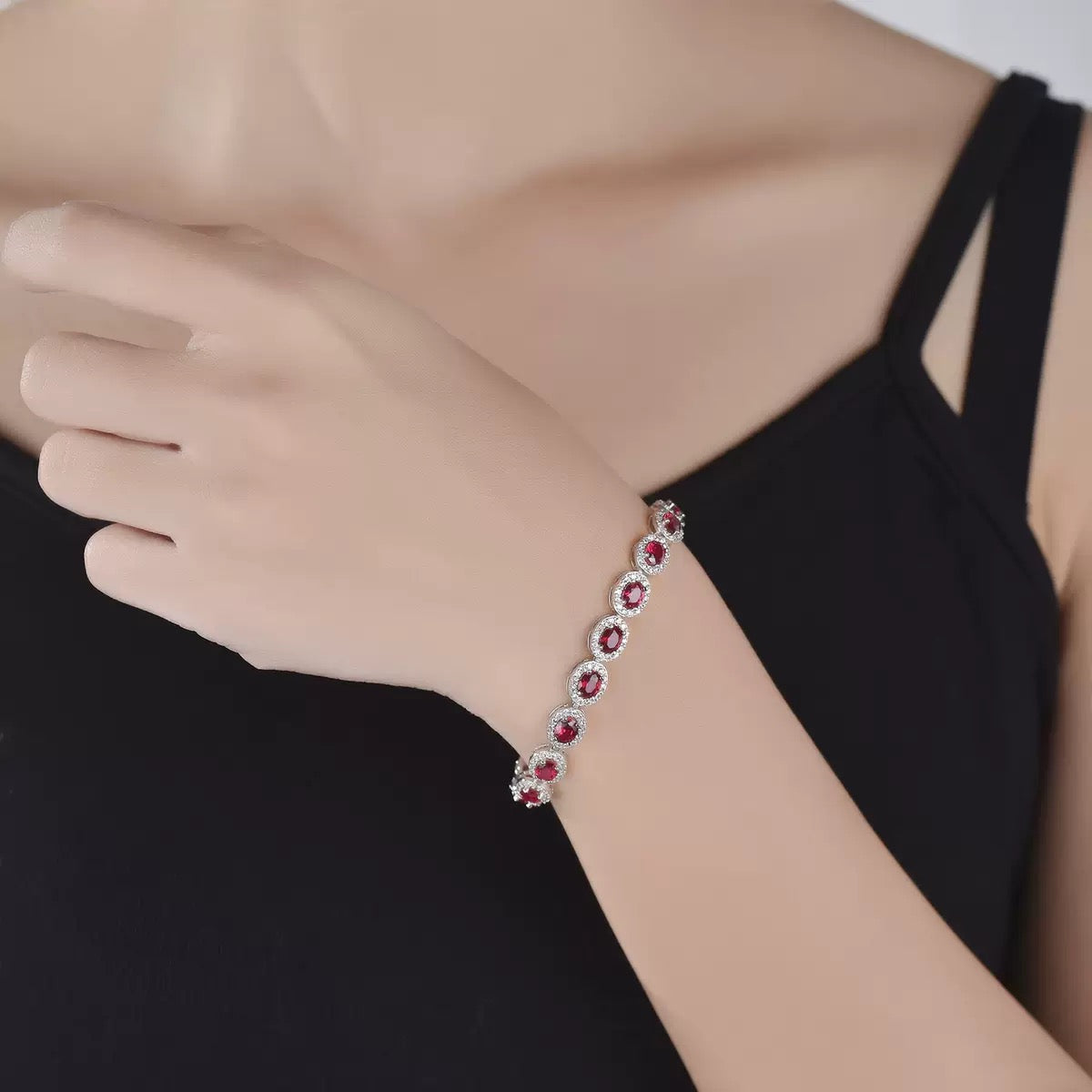 Lab grown Ruby cubic zirconia tennis bracelet in sterling silver