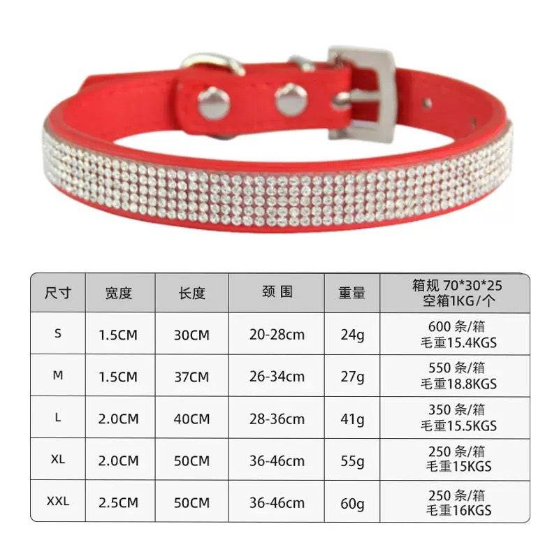 Dog collars with rhinestones on leather