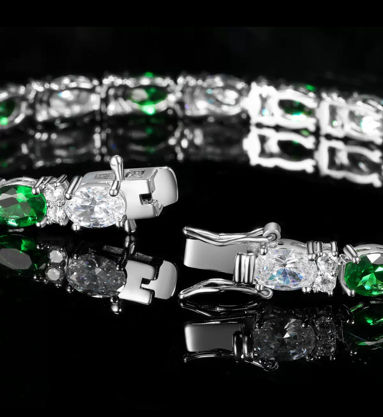 White zirconia and green zirconia tennis bracelet