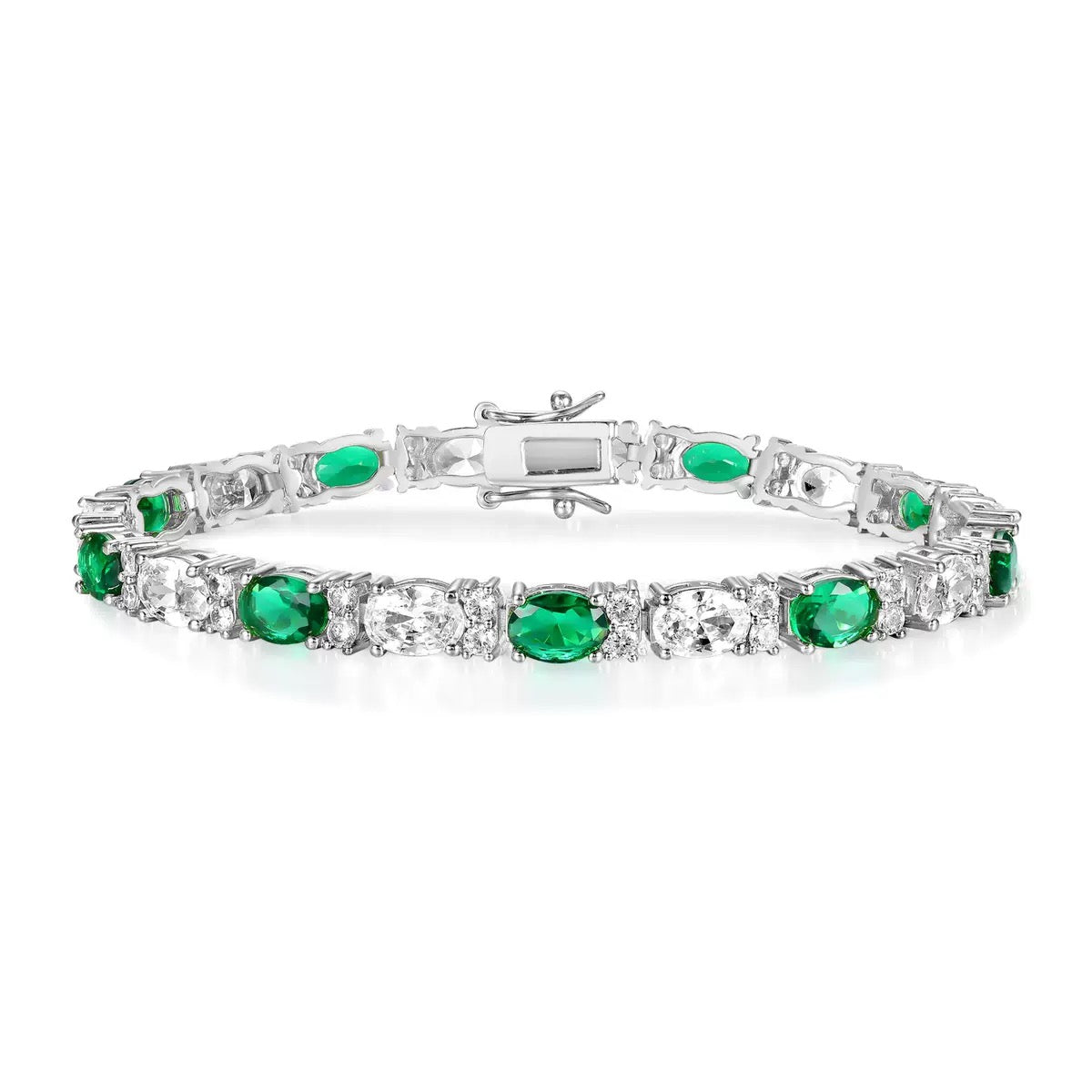 White zirconia and green zirconia tennis bracelet
