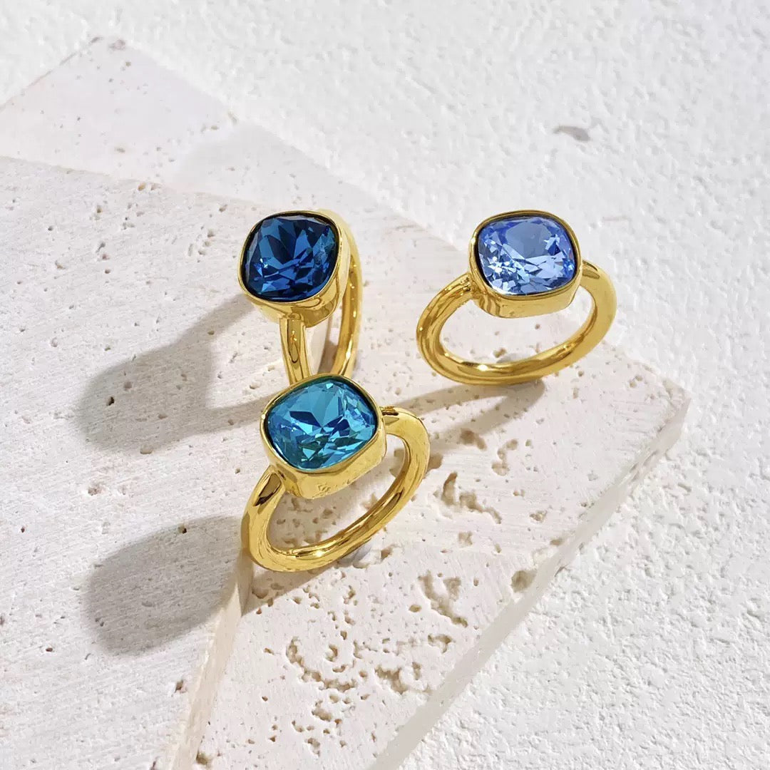 Cushion crystal bezel set ring