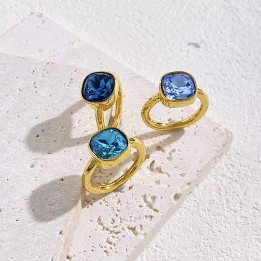 Cushion crystal bezel set ring