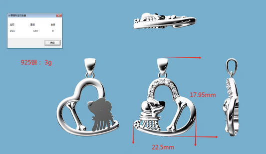 Custom make sterling silver dog pendant and chain