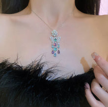 Load image into Gallery viewer, Rose butterfly pendant and chandeliers earring
