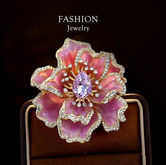 Elegant Pink and Gold Floral Brooch