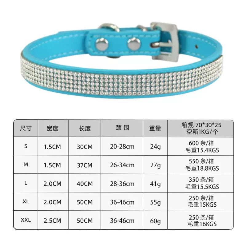 Dog collars with rhinestones on leather