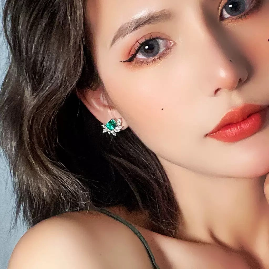 Simulant Emerald, Pink, Citrine Earring Studs