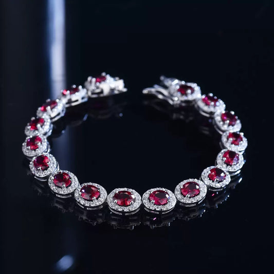 Lab grown Ruby cubic zirconia tennis bracelet in sterling silver