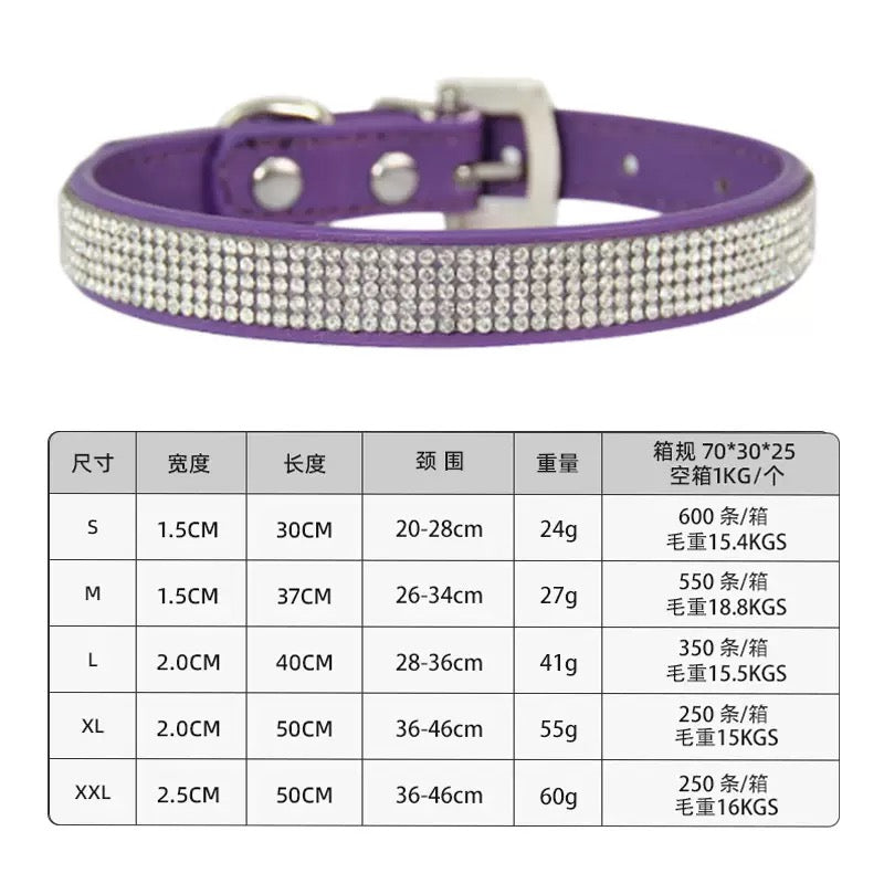 Dog collars with rhinestones on leather