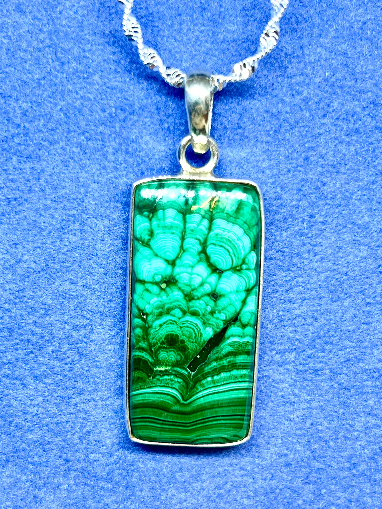 Natural Malachi pendant in sterling silver