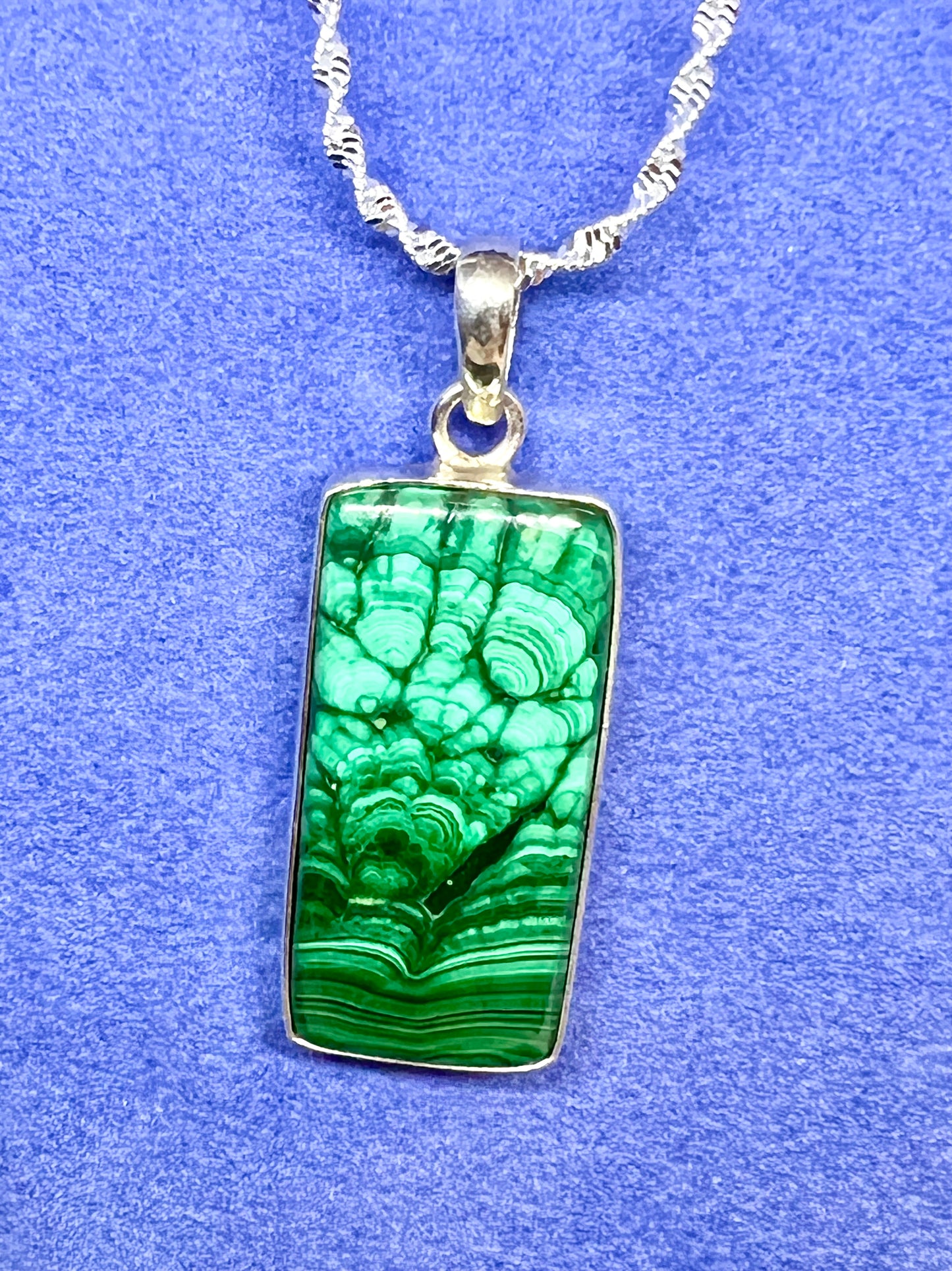 Natural Malachi pendant in sterling silver