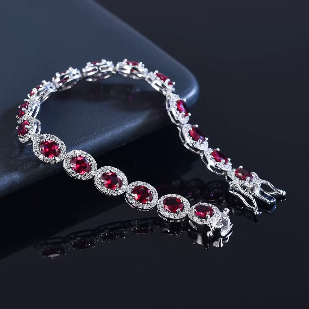 Lab grown Ruby cubic zirconia tennis bracelet in sterling silver