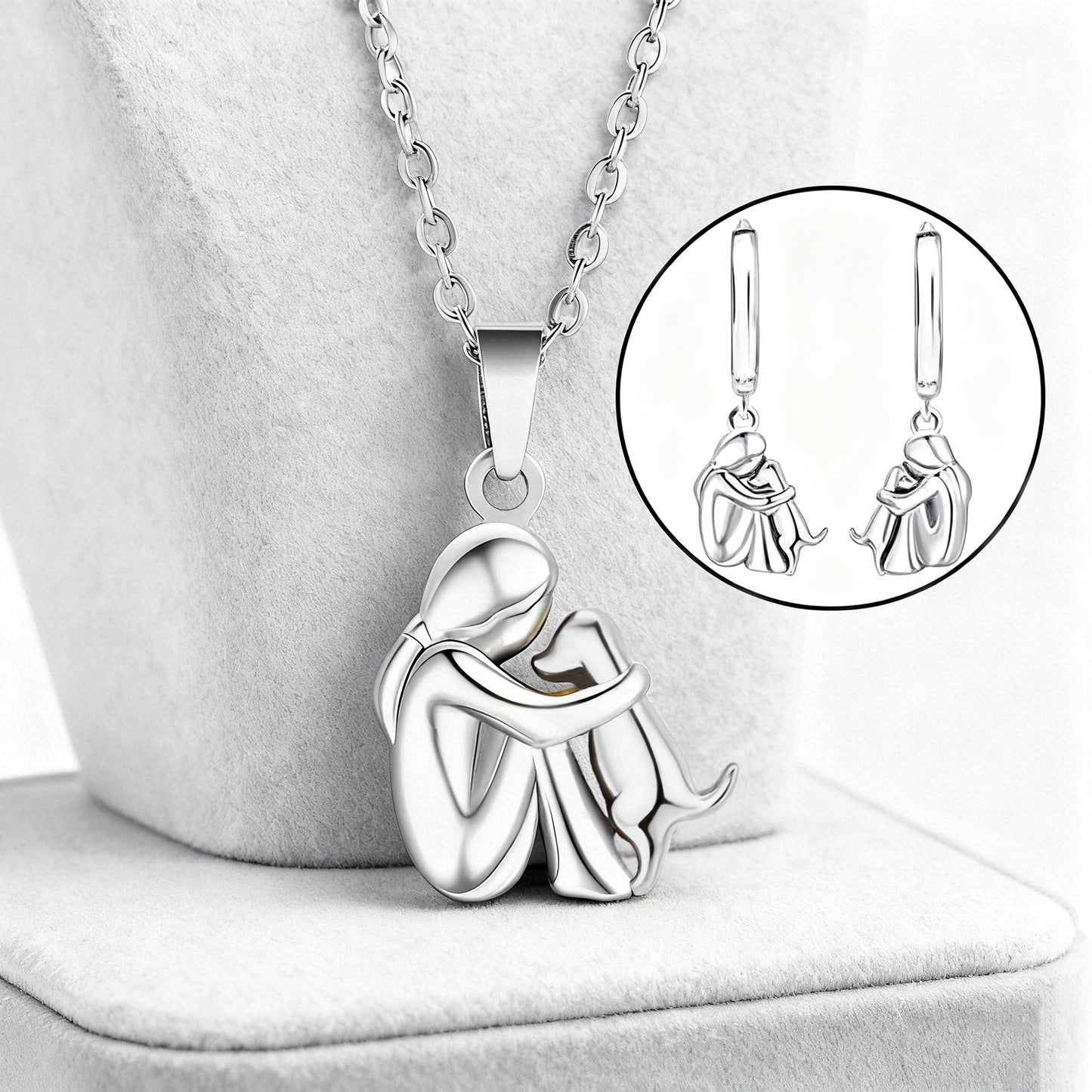 Lady and dog , man and dog , lady and cat stainless steel chain , earrings , pendants .