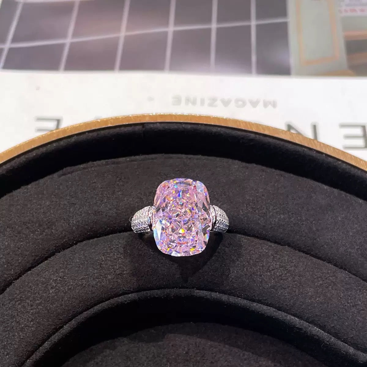 Pink cubic zirconia pave ring