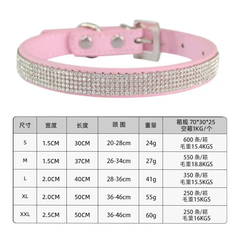 Dog collars with rhinestones on leather