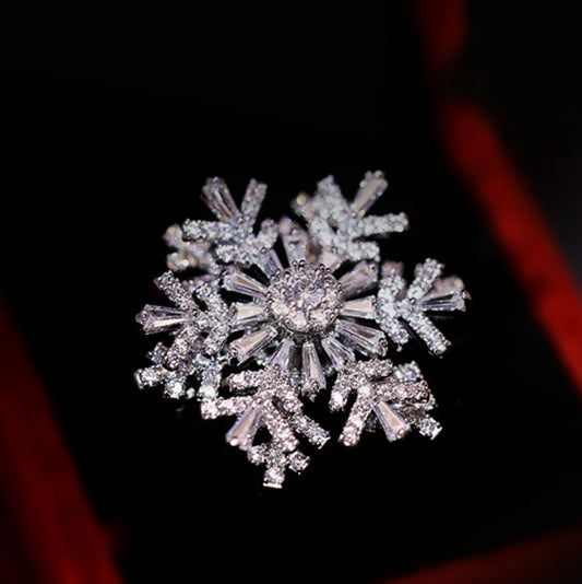 Glamorous Silver Snowflake Brooch