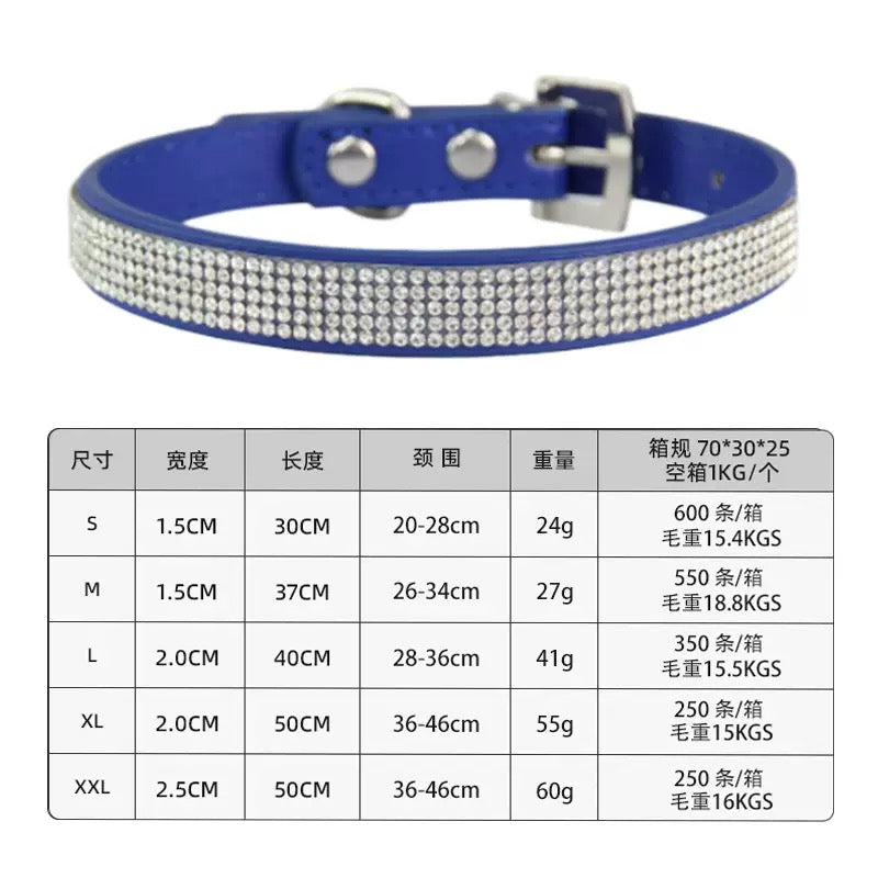 Dog collars with rhinestones on leather
