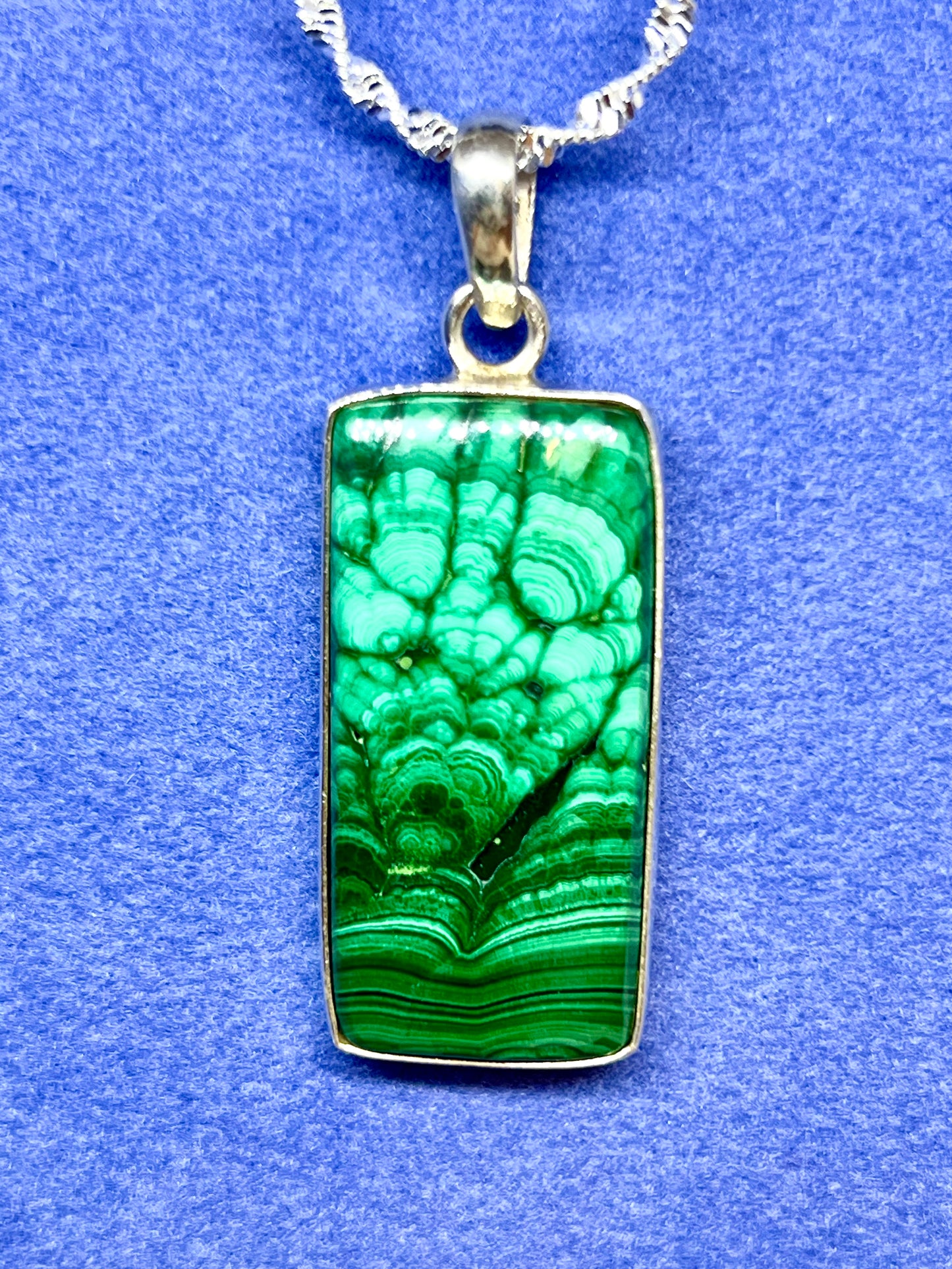 Natural Malachi pendant in sterling silver