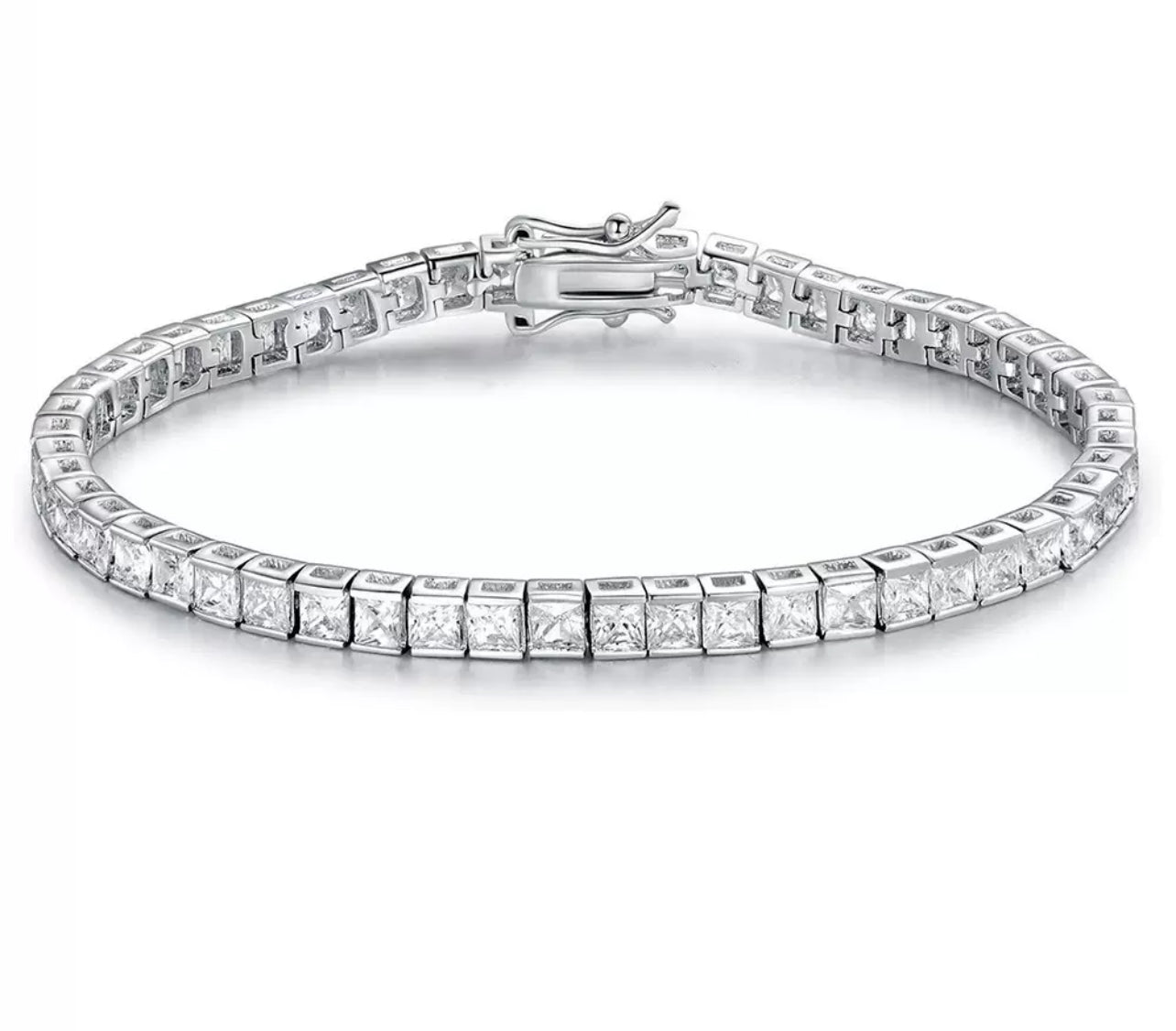 3*3 Square cubic zirconia Chanel set Tennis Bracelet Eight-Character Buckle Copper Bracelet