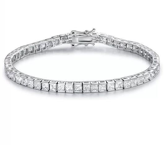3*3 Square cubic zirconia Chanel set Tennis Bracelet Eight-Character Buckle Copper Bracelet