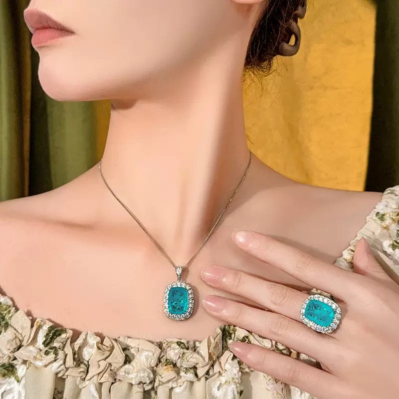 Imitation Paraiba ring or pendant necklace